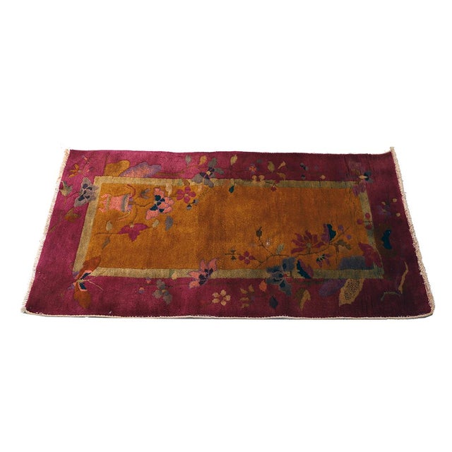Art Deco 1930s Chinese Art Deco Hand-Knotted Red & Golden Wool Rug For Sale - Image 3 of 9