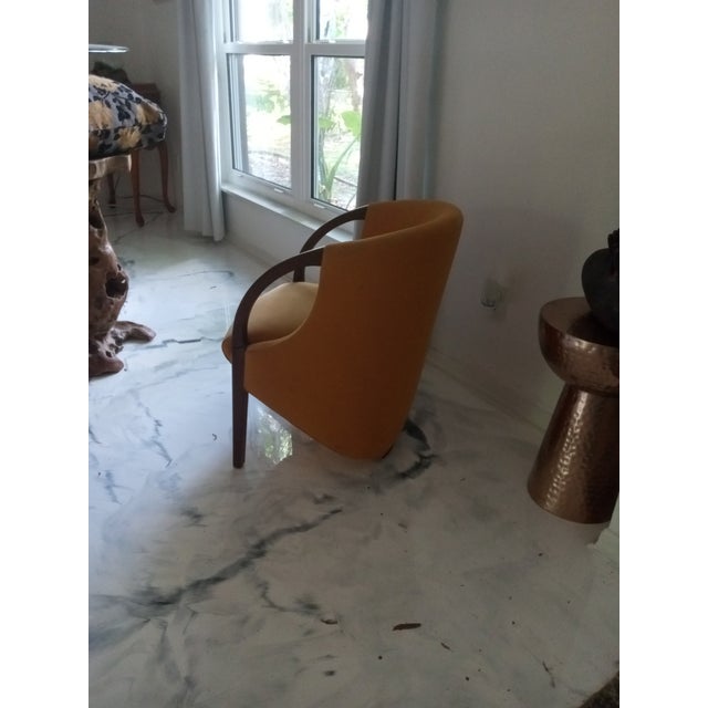 Extremely rare unique pair of 1970s mid-century modern chairs. Fabric is mustard micro fiber(?). Very little wear and...