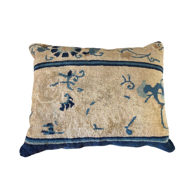 Custom Made Lumbar Pillow W/Antique Chinese Rug Fragment 18" W For Sale - Image 4 of 9