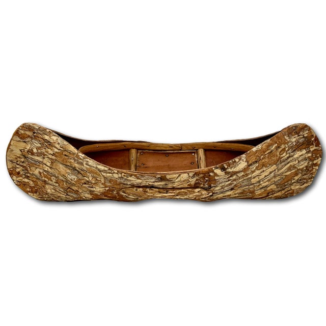 Excellent Large Size Antique Hand Made Maine Indian Tree Bark Canoe Model - 22 Inches Long For Sale - Image 4 of 18