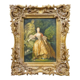 Late 20th Century Portrait of Madame De Pompadour After François Boucher Baroque Oil Painting 24" For Sale