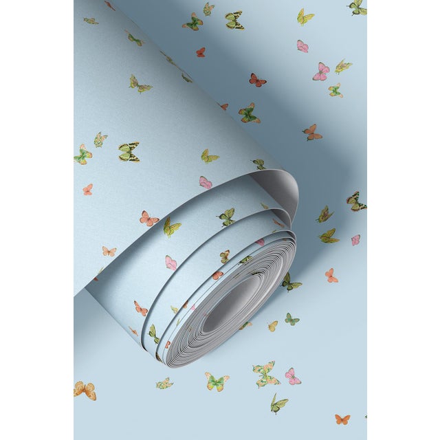 Butterfly Grove Grasscloth Wallpaper by House Party | Wisteria Blue | 8 Yards For Sale - Image 4 of 9
