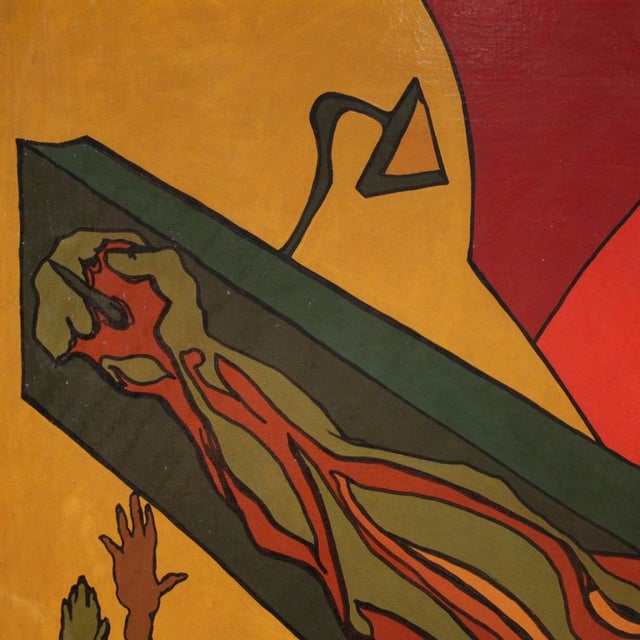 Italian painting from the second half of the 20th century. Mixed media framework on canvas (glued on panel) depicting a...