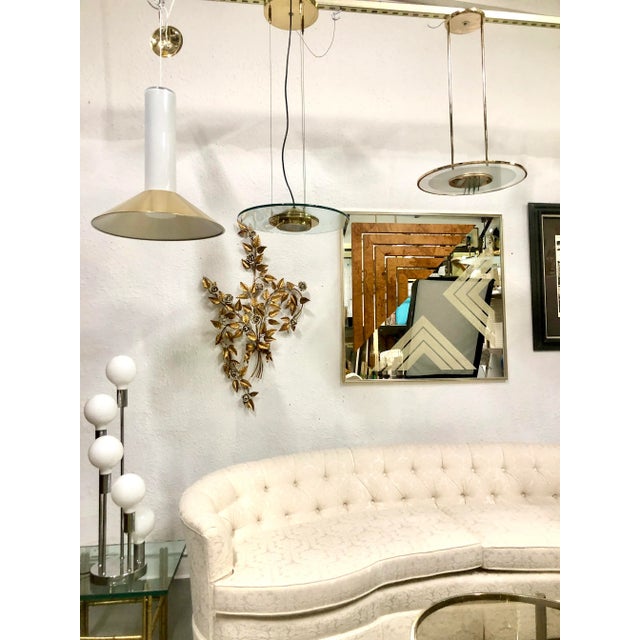 1970s 1970s Glass and Brass Saucer Pendant Light For Sale - Image 5 of 9