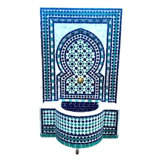 Blue / Off White / Aqua Moroccan Mosaic Tile Fountain, Tarsi3 For Sale