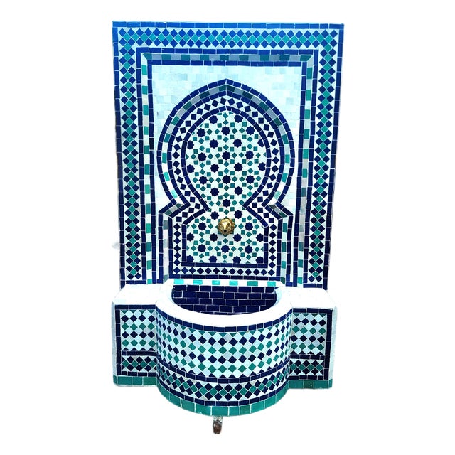 Blue / Off White / Aqua Moroccan Mosaic Tile Fountain, Tarsi3 For Sale