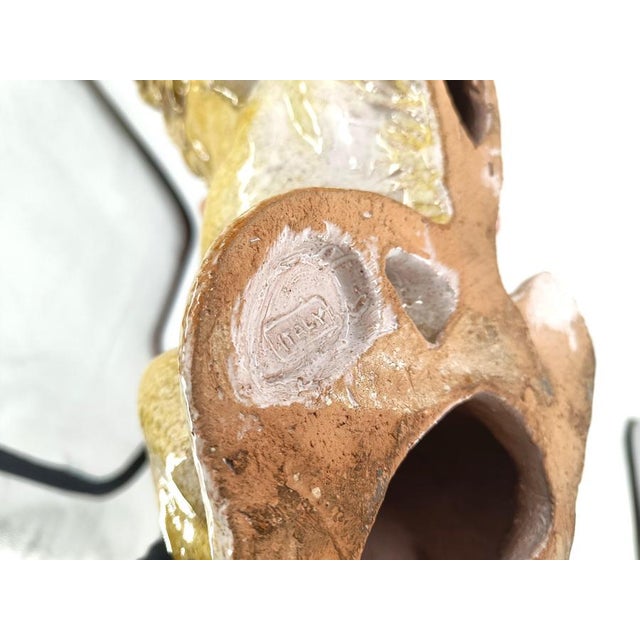 Hand painted glazed terracotta lion sculpture with open mouth. Hand painted sculpture with a lot of presence. Good...