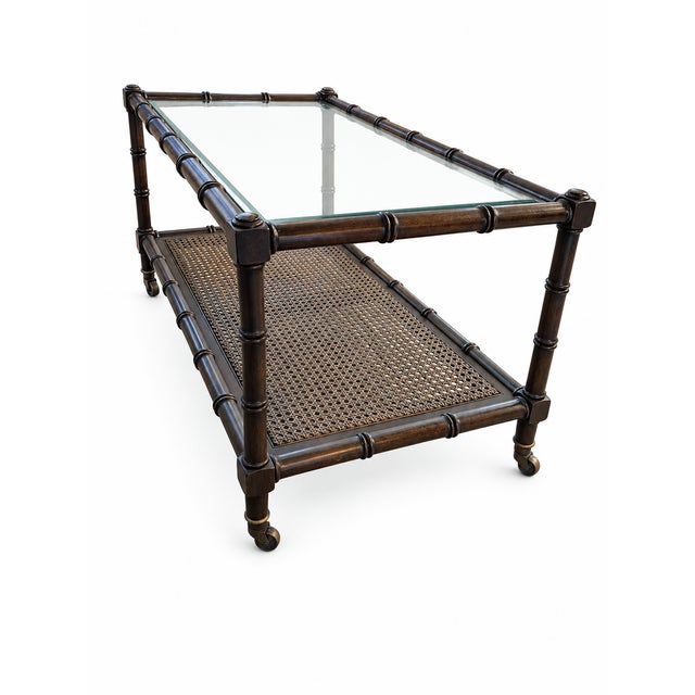 Late 20th Century Hollywood Regency Faux Bamboo & Cane Coffee Table For Sale - Image 4 of 9