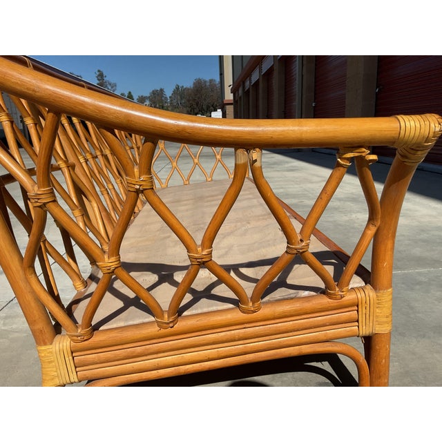 Vintage Coastal Rattan Sofa With Hand-Lashed Leather Bindings (No Cushion) For Sale - Image 11 of 12