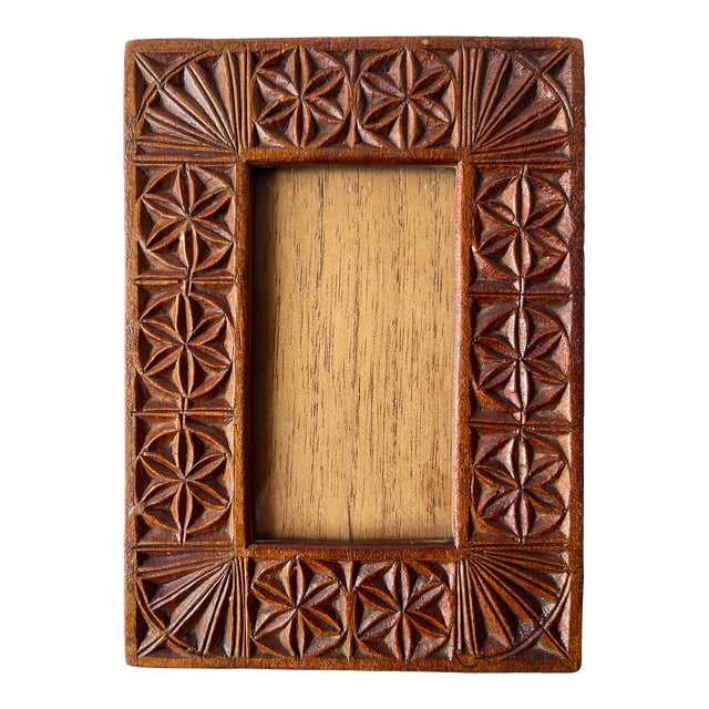 Antique Guatemalan Hand Carved Wood Picture Frame For Sale