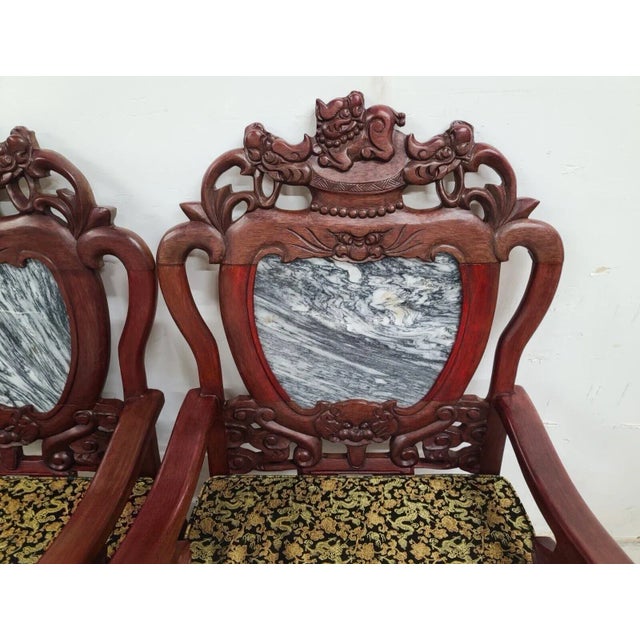 Wood Mid Century Chinese Asian Rosewood & Marble Armchairs - a Pair For Sale - Image 7 of 13