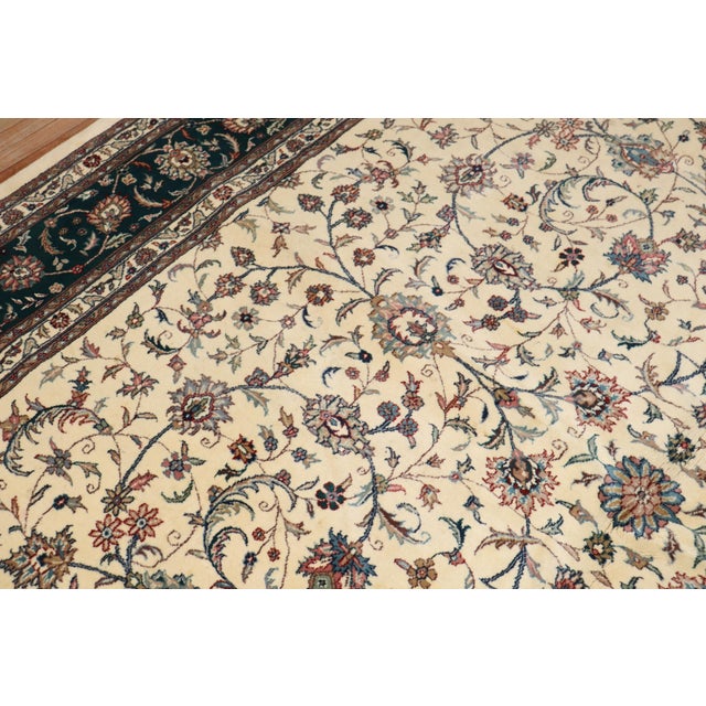 Vintage Zabihi Collection Large Ivory Green Indian Room Rug - 10'9" x 13'3" For Sale - Image 4 of 11