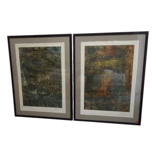 Compositions, 1970s, Large Aquatint Etchings, Framed, Set of 2 For Sale