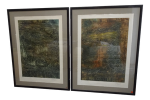 Compositions, 1970s, Large Aquatint Etchings, Framed, Set of 2