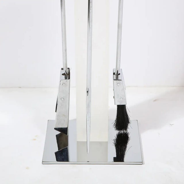 Mid-Century Modern Chrome & Frosted Lucite Fireplace Tool Set by Pace - 4 Pieces For Sale In New York - Image 6 of 13