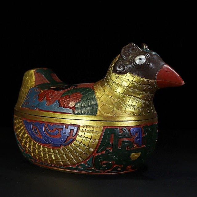 Traditional Lacquerware Eagle Box – 12" Painted Bird-Form Container For Sale - Image 3 of 9