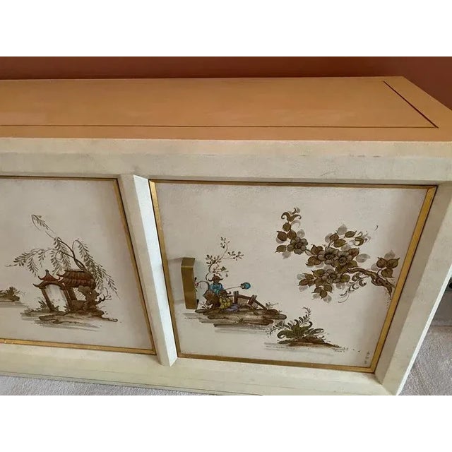 1960s 1960s Modern Brass & Handpainted Asian Scene Sideboard For Sale - Image 5 of 9