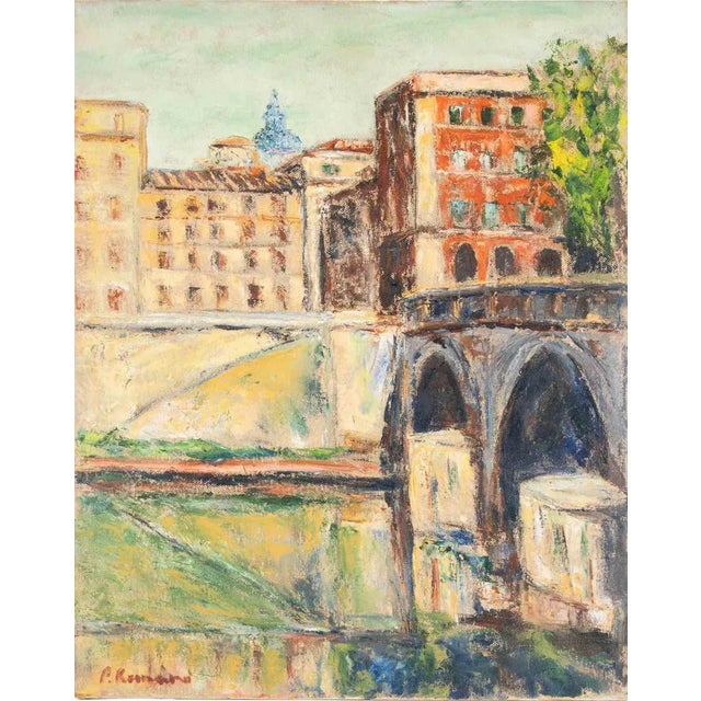 Pino Romanò, View of Ponte Sisto, Oil Painting, 1999 For Sale