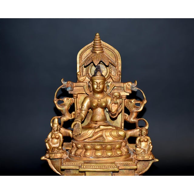 Traditional Gilt Bronze Tibetan Buddha Under Bodhi Tree For Sale - Image 3 of 16