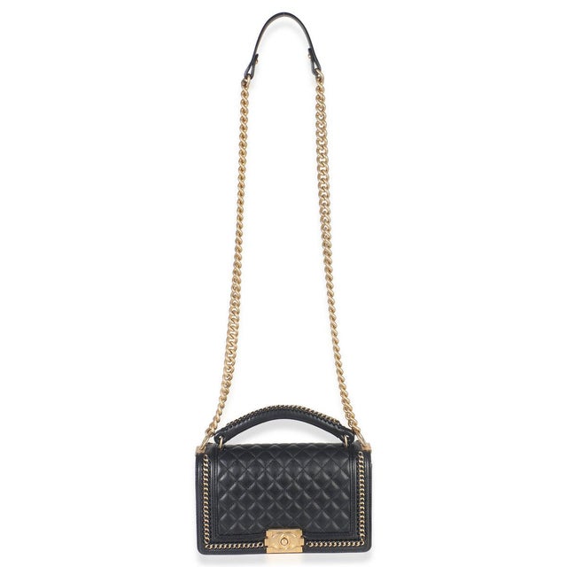 Black Black Quilted Calfskin Interwoven Chain Top Handle Boy Bag For Sale - Image 8 of 9