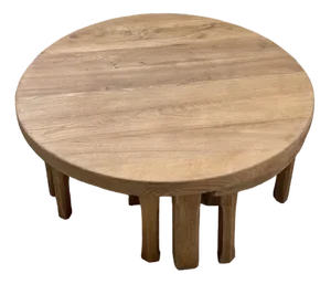 Circular Elm Coffee Table and Stools, 1950s, Set of 5