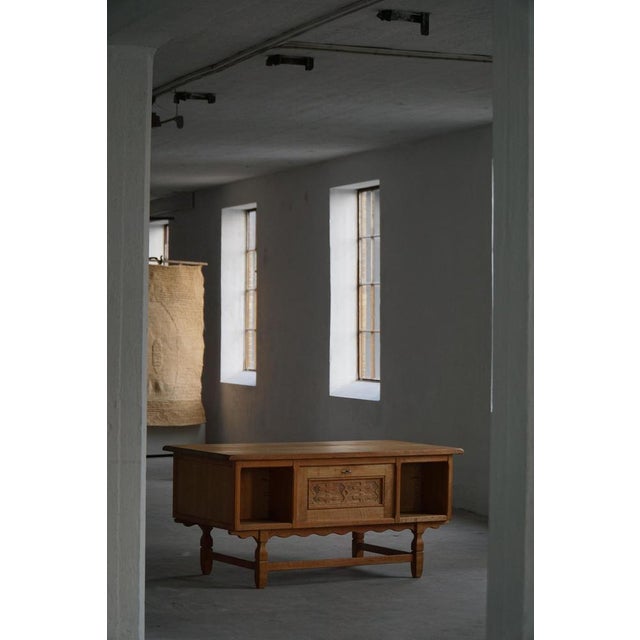 1950s Mid-Century Modern Freestanding Desk in Oak attributed to Henning Kjærnulf, Denmark, 1950s For Sale - Image 5 of 18