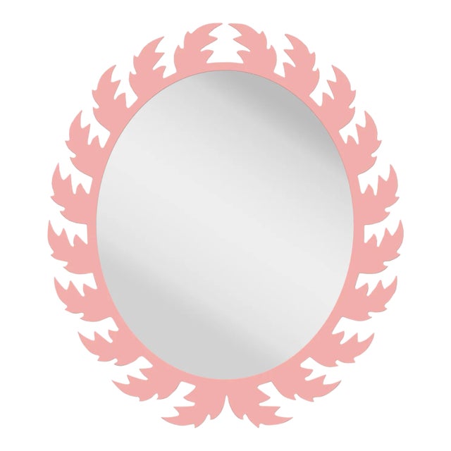 Fleur Home Audubon Oval Mirror in Pink Punch, 22x27 For Sale