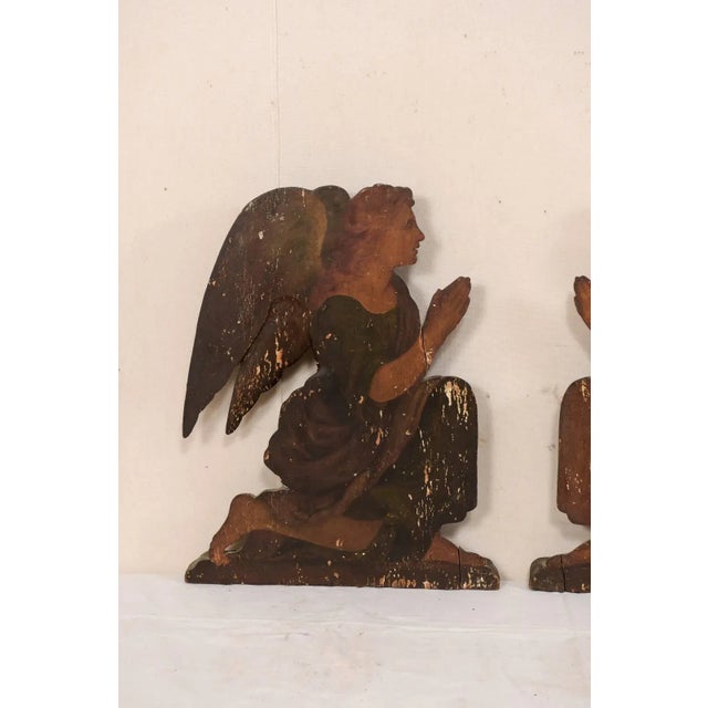 Italian 19th Century Italian Painted Wood Angel Plaques - a Pair For Sale - Image 3 of 11