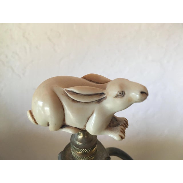 1930s 1930's Gilt Gold & Antique Cream Decorated Ceramic Lamps Adorned With Handcarved Elephant & Rabbit Flinlilies For Sale - Image 5 of 13