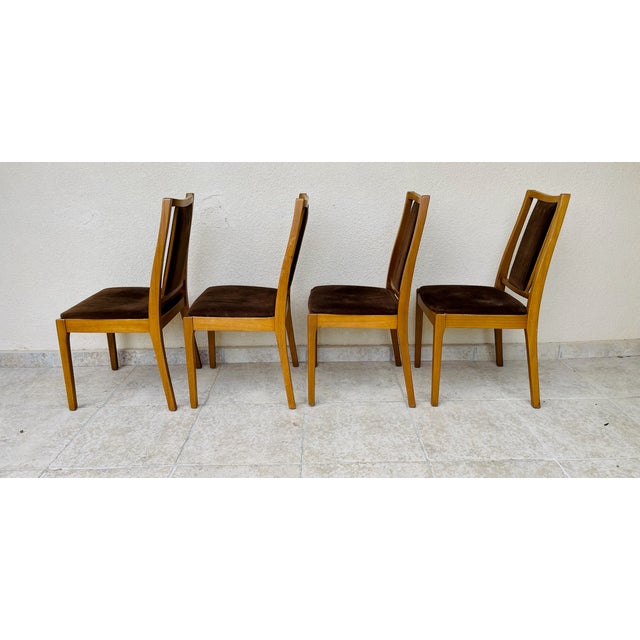 Vintage Wooden and Velvet Dining Chairs from Nathan, 1960s, Set of 4 For Sale - Image 4 of 11