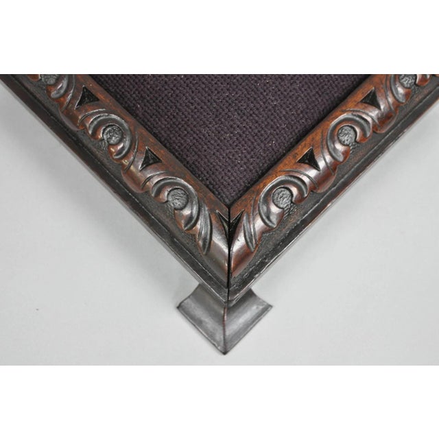 Early 20th Century Antique Victorian Carved Solid Mahogany Floral Needlepoint Low Footstool Ottoman For Sale - Image 4 of 12