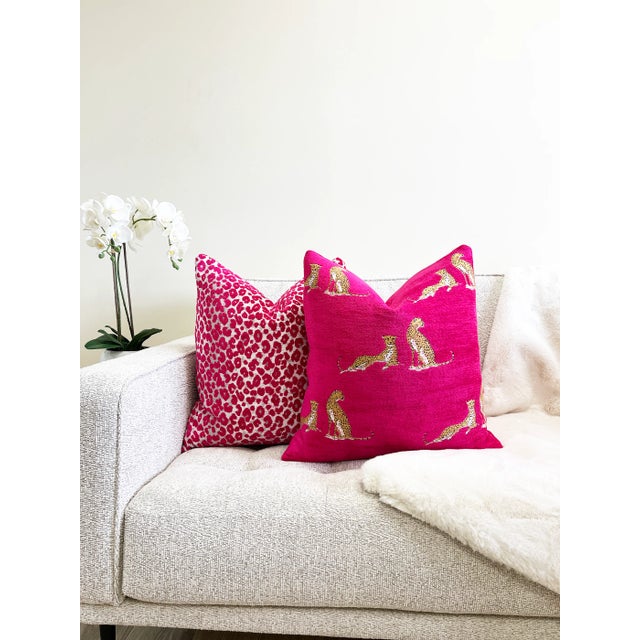 Contemporary Fuchsia Embroidered Cheetah Throw Pillow With Feather Down Insert For Sale - Image 3 of 9