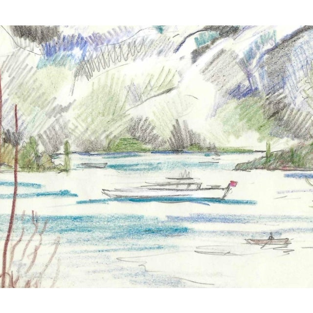 Grace Spongberg (American, 1906-1992) "Lake Zurich" oil pastel on paper, titled and estate stamp on reverse. Grace...