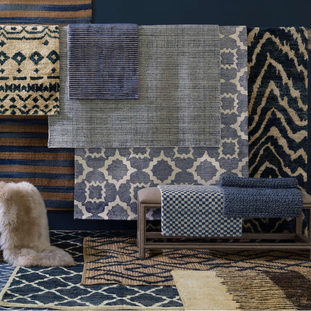 Dash & Albert Bunny Williams for Dash & Albert Marco Navy Jute Soumak Woven Rug, 7' 6" x 9' 6" For Sale - Image 4 of 6