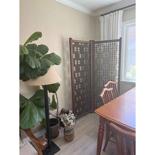 Mid 20th Century MCM 4 Panel Teak Geometric Fretwork Room Divider For Sale - Image 5 of 6