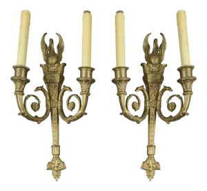 1930’s French Empire Bronze Sconces With Swans - Pair