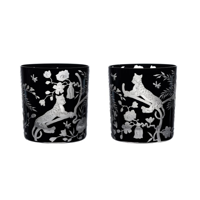 Chinoiserie ARTEL Chinoiserie Collection Double Old Fashioned Glasses in Black, Set of 6 For Sale - Image 3 of 3