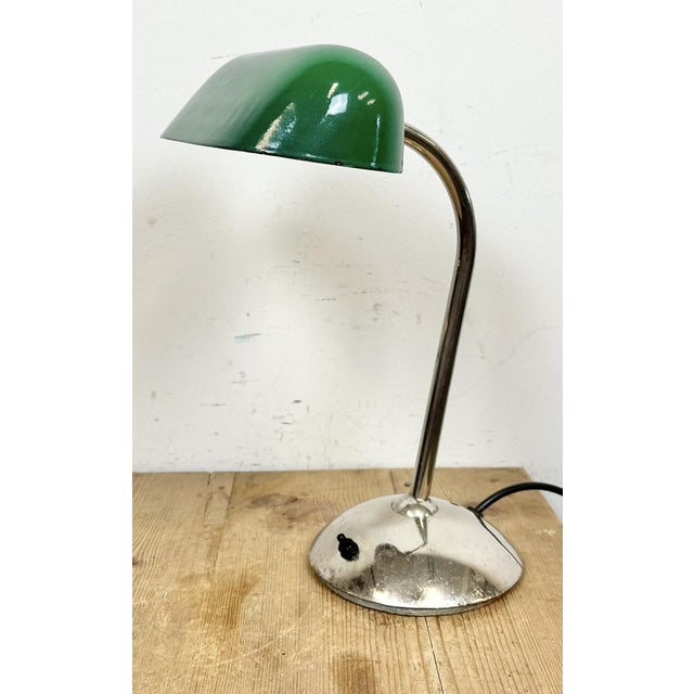 Green Vintage Green Enamel Bank Lamp, 1950s For Sale - Image 8 of 18