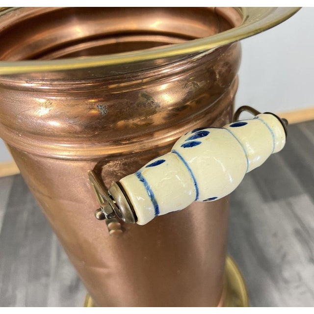 Vintage Brass Copper Umbrella Stand with Porcelain Handles For Sale - Image 11 of 17