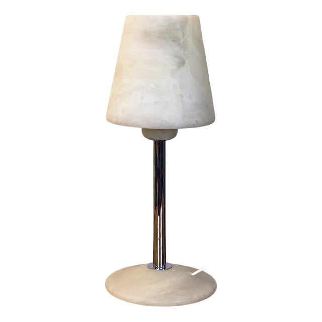 Chromed Metal and Alabaster Table Lamp, Spain, 1980s For Sale