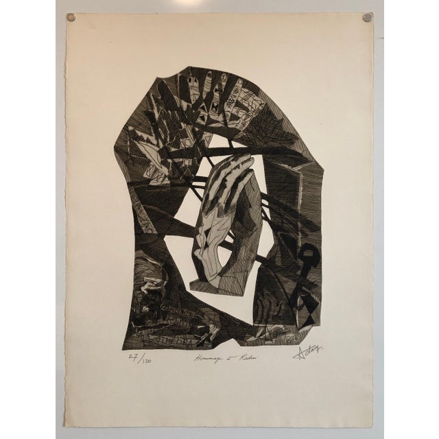 Surrealism Henri Georges Adams, Surrealist Carborundum Etching, Homage a Rodin, c.1960 For Sale - Image 3 of 11