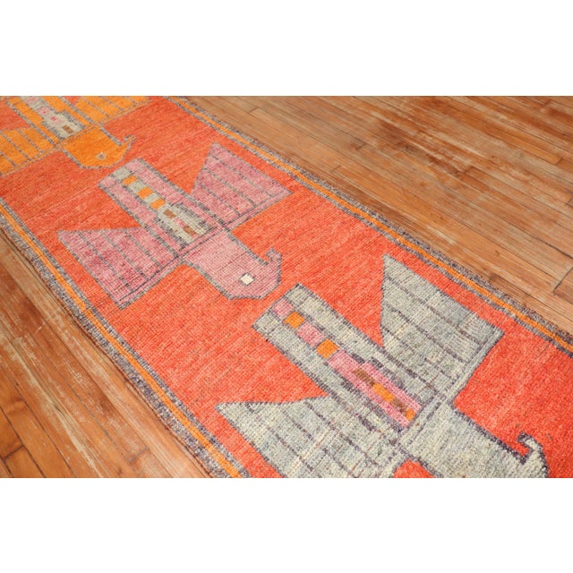 Orange Vintage Pigeon Turkish Kurd Runner - 3'3" x 11' For Sale - Image 8 of 9