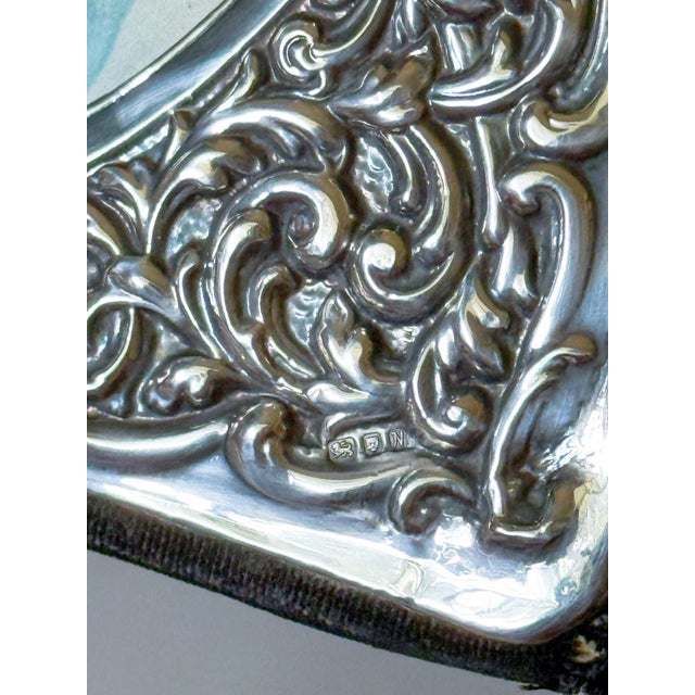 Vintage English Sterling Silver Repoussé Picture Frame, Velvet Back, 1987 For Sale - Image 4 of 10