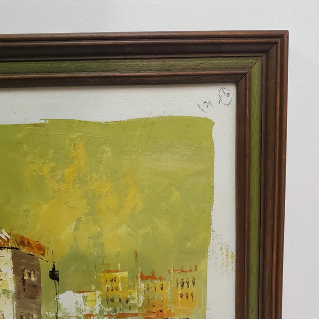Mid-Century Modern 1960s Mid-Century Cityscape Painting, Framed For Sale - Image 3 of 12