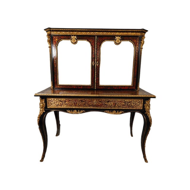 19th Century Ebonised Boulle Bonheur Du Jour Cabinet For Sale - Image 13 of 14