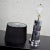 Mid 20th Century Mid 20th Century Art Deco Style Chrome and Black Horizontal Stripe Cylindrical Table Lamp Black Shade For Sale - Image 5 of 13