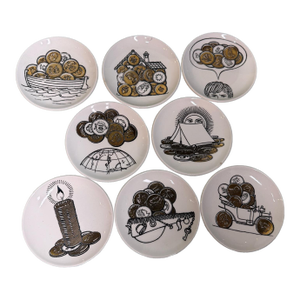 Piero Fornasetti Porcelain Coasters, Set of Eight - Commissioned by Bianca Unione Milan 1970