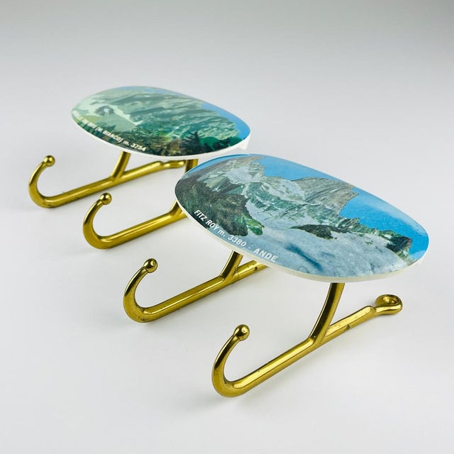 Vintage Brass Hangers with Photo, Italy, 1950s, Set of 2 For Sale - Image 10 of 14