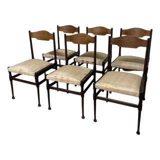 Italian Wooden and Fabric Chairs, 1960s, Set of 6 For Sale