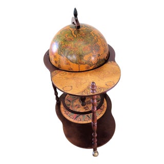 Zo0ffoli Artemide Old World Globe Bar Cabinet on Rollers With Serving Tray Extension For Sale